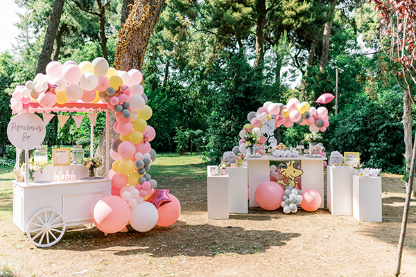 unique-girl-baptism-ideas-pink-yellow-hues-themed-snoopy_23